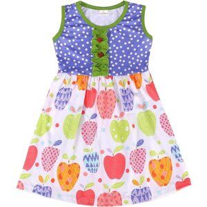Toddler Girls Back to School Apple Casual Summer‎ Bottom Crew Neck Dress